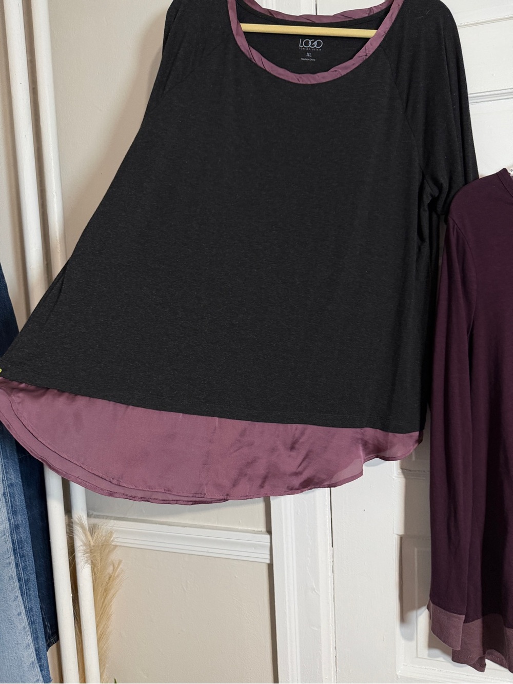 LOGO Lori Goldstein Long Sleeve Tunic Top Bundle Plum Purple & Gray Flowy XL - Picture 10 of 17